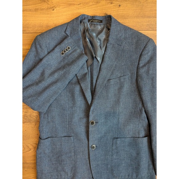 John‎ Varvatos USA Mens Blue Textured Wool/Linen Blend Blazer Jacket Size 40S